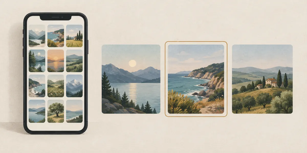 Ilustracja telefonu z galerią i podobnych zdjęć porównywanych podczas porządkowania.